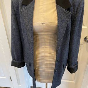 Vintage Jessica wool blazer with velour collar and herringbone pattern